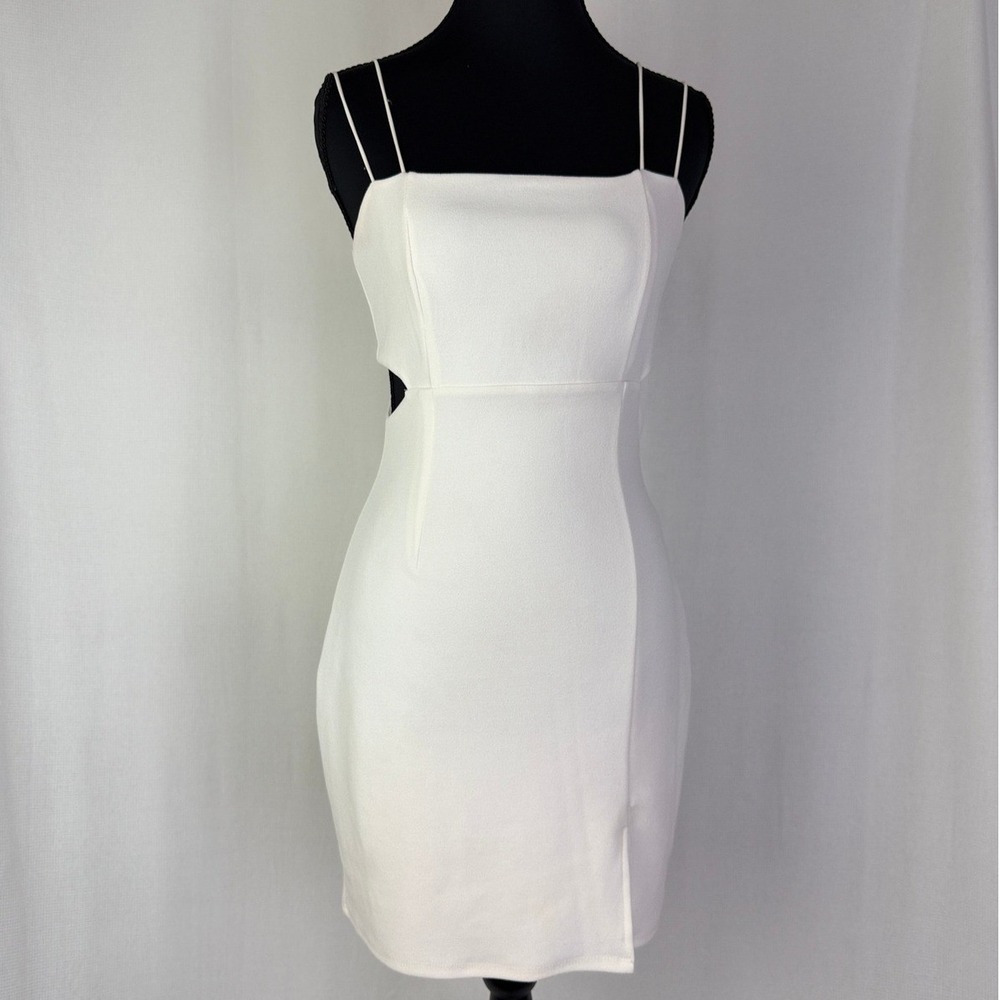 Blue Blush White Mini Dress Blue Blush Sleeveless Bodycon Cutout Party‎ Cocktail